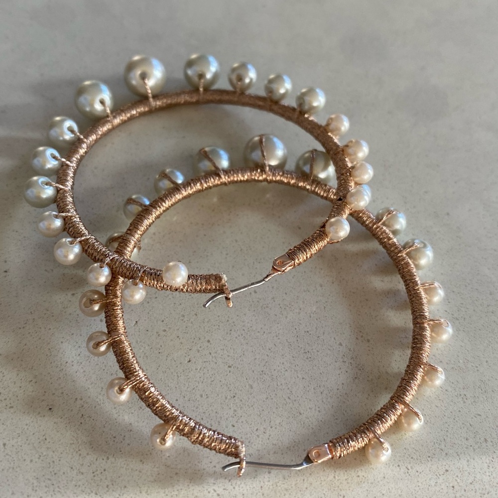 Like new Pearl hoops from Aqua when th rose gold thread